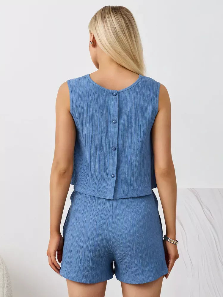 Textured Round Neck Tank and Shorts Set