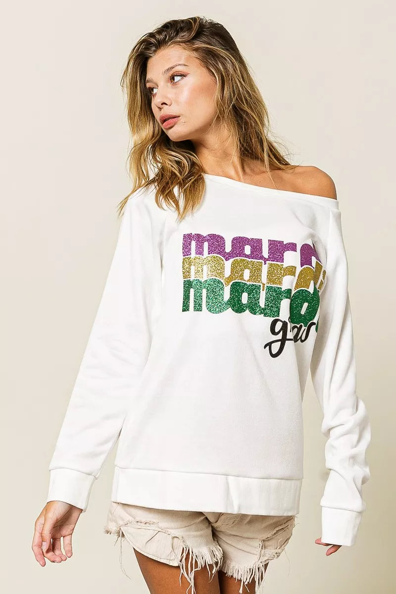 BiBi Mardi Gras Glitter Lettering Sweatshirt