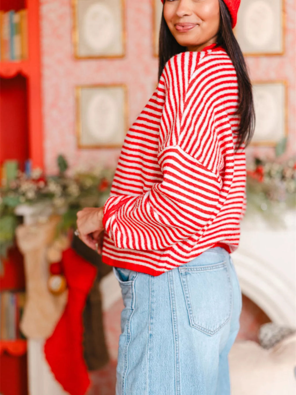 Striped Button-Down Knit Cardigan