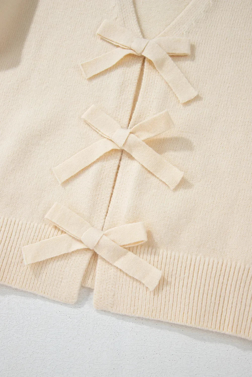 Bowknot Front V Neck Long Sleeve Sweater