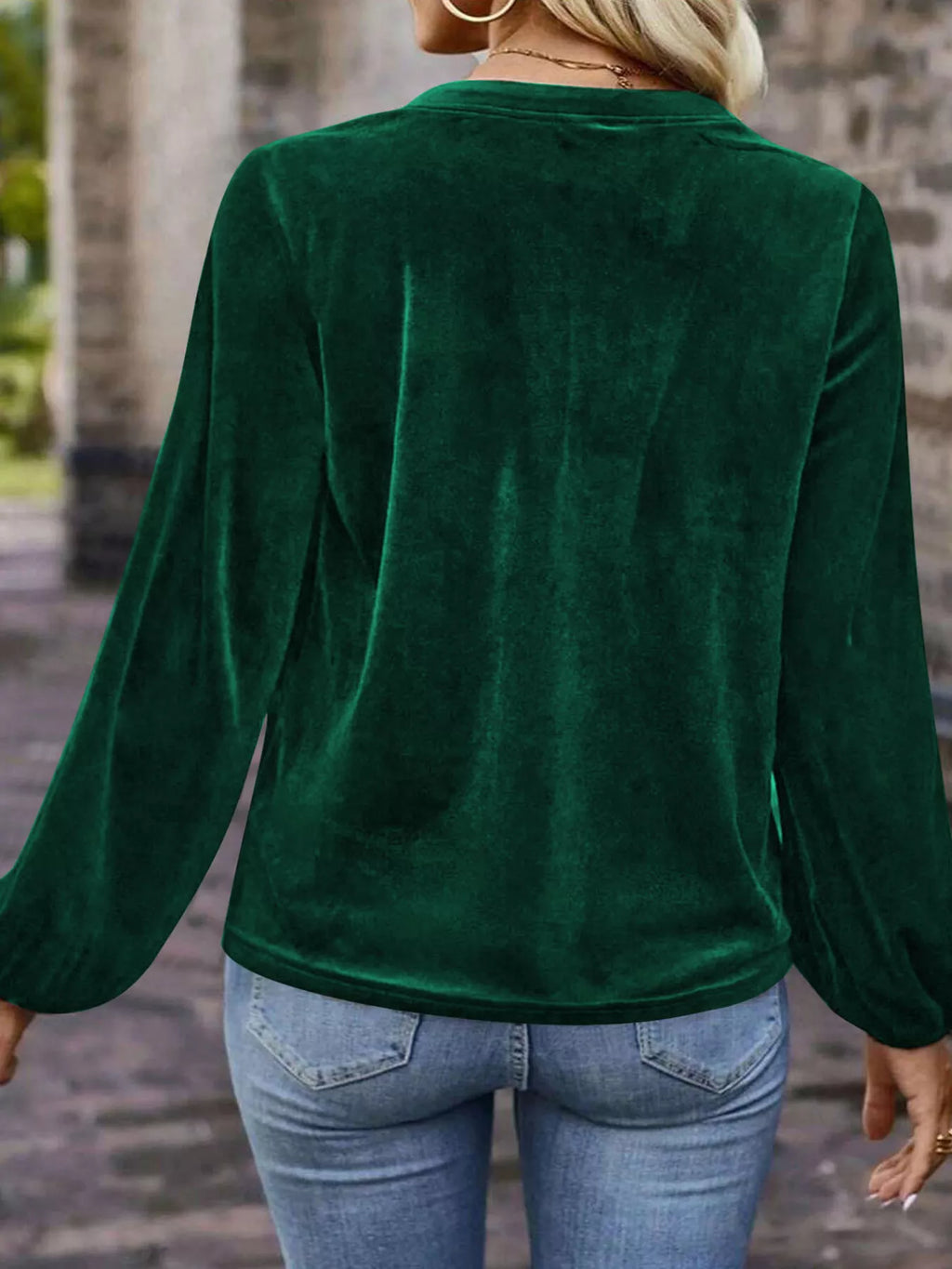 Velvet Balloon Sleeve Blouse