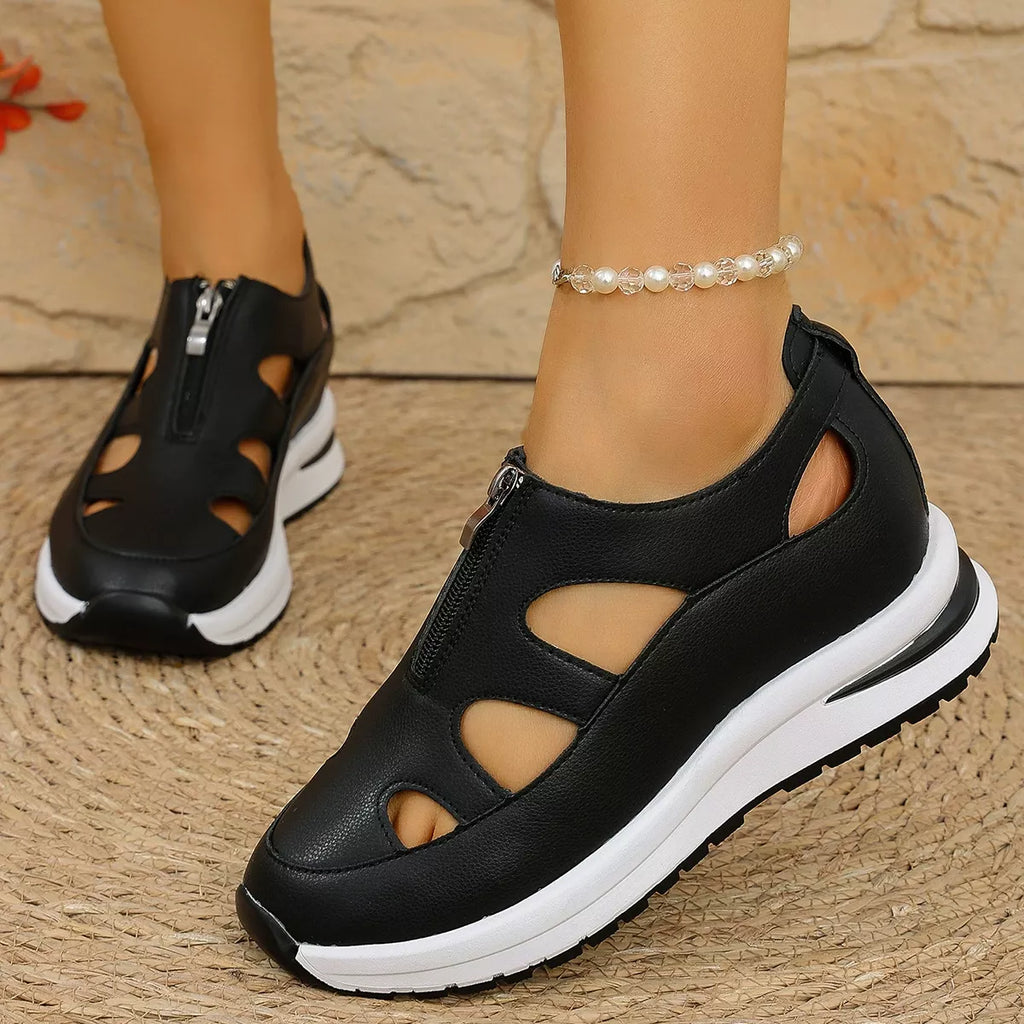 Cutout Zipper Wedge Sneakers