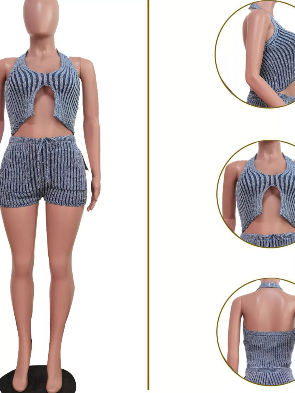 Halter Neck Top and Shorts Sweater Set