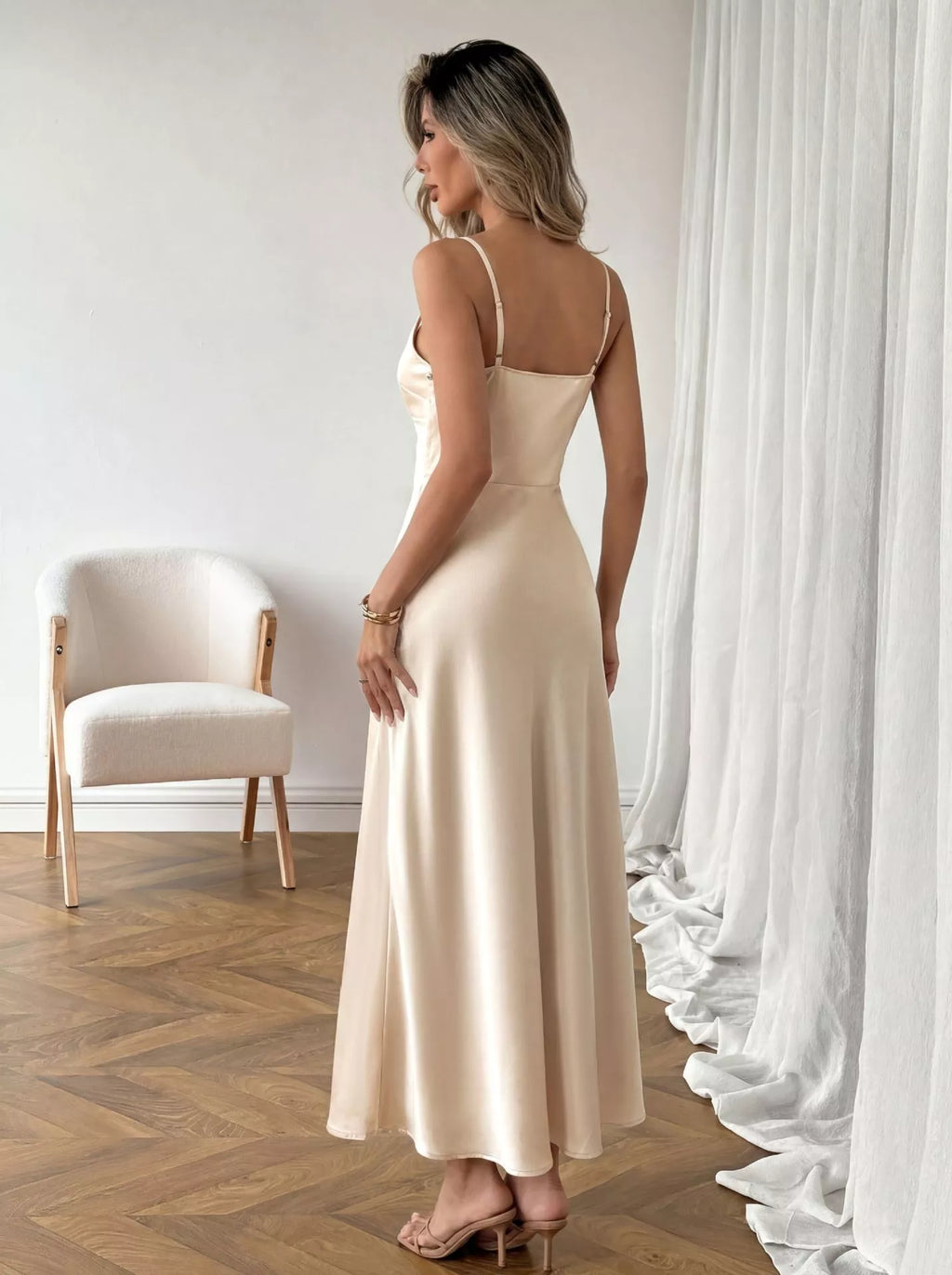 Satin V-Neck Maxi Dress