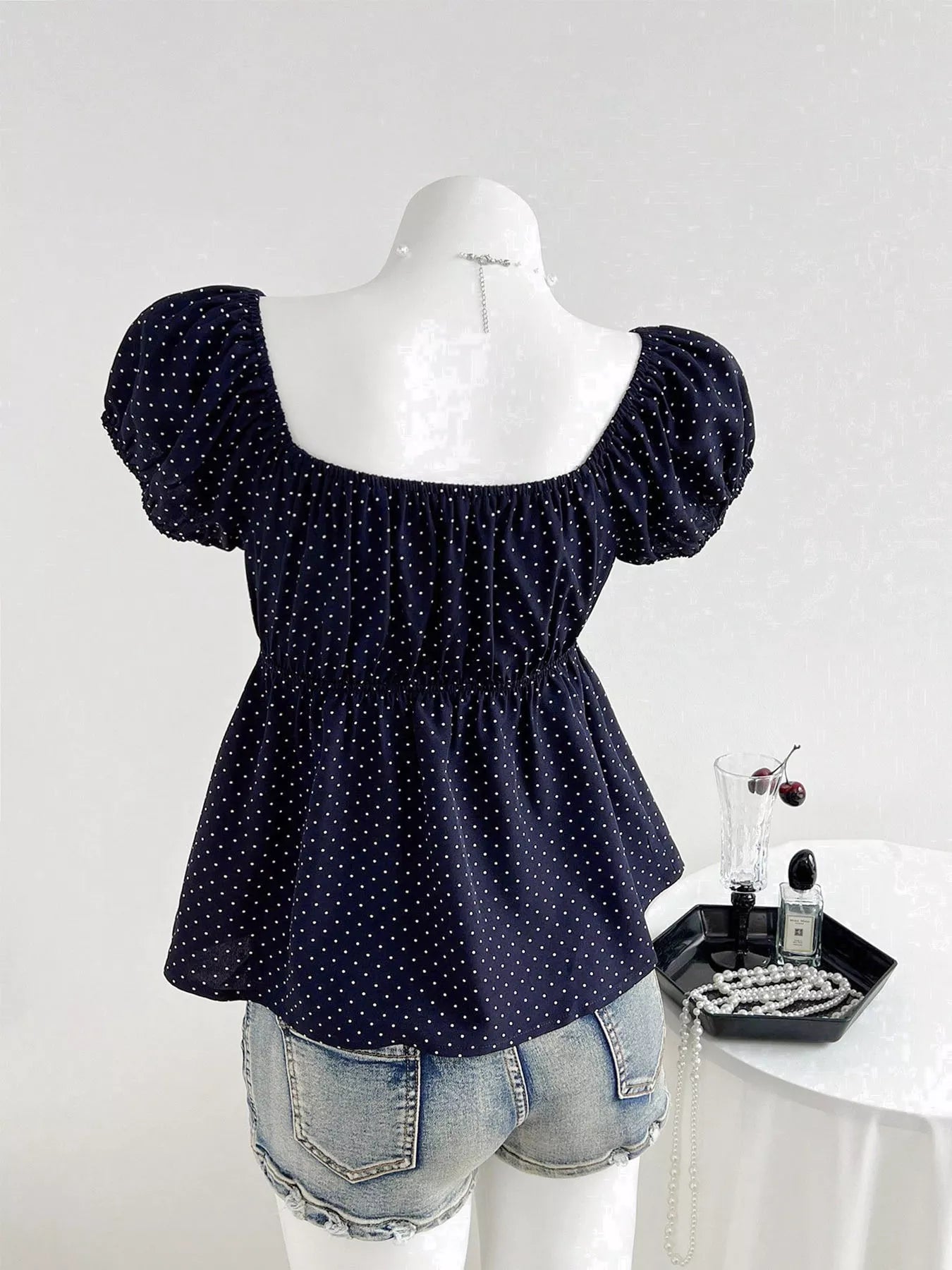 Polka Dot Puff Sleeve Blouse