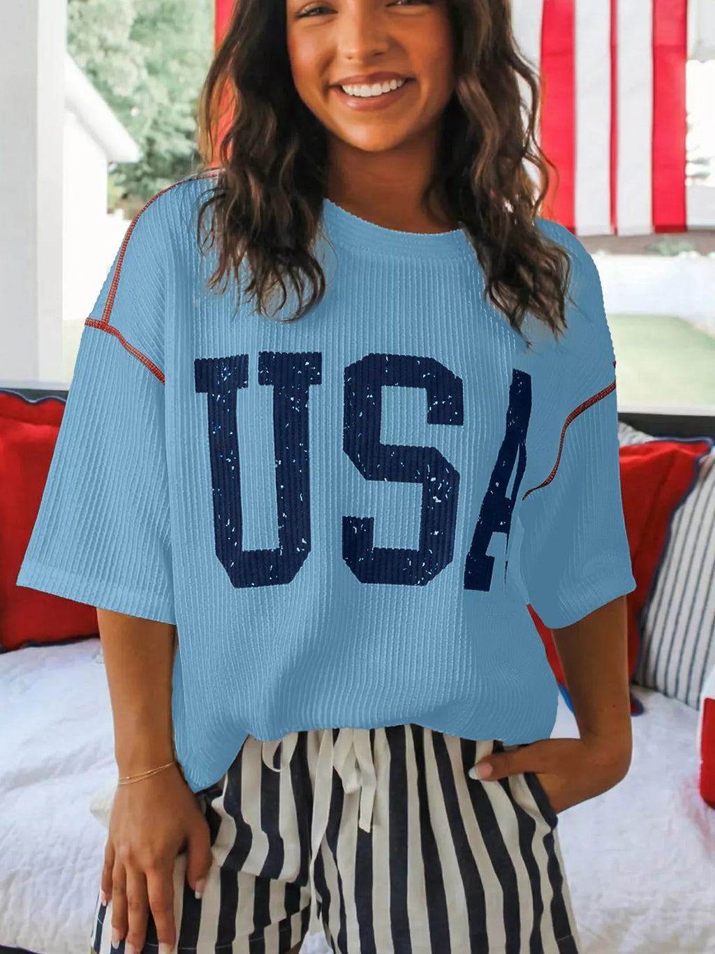 USA Graphic Ribbed Knit T-Shirt