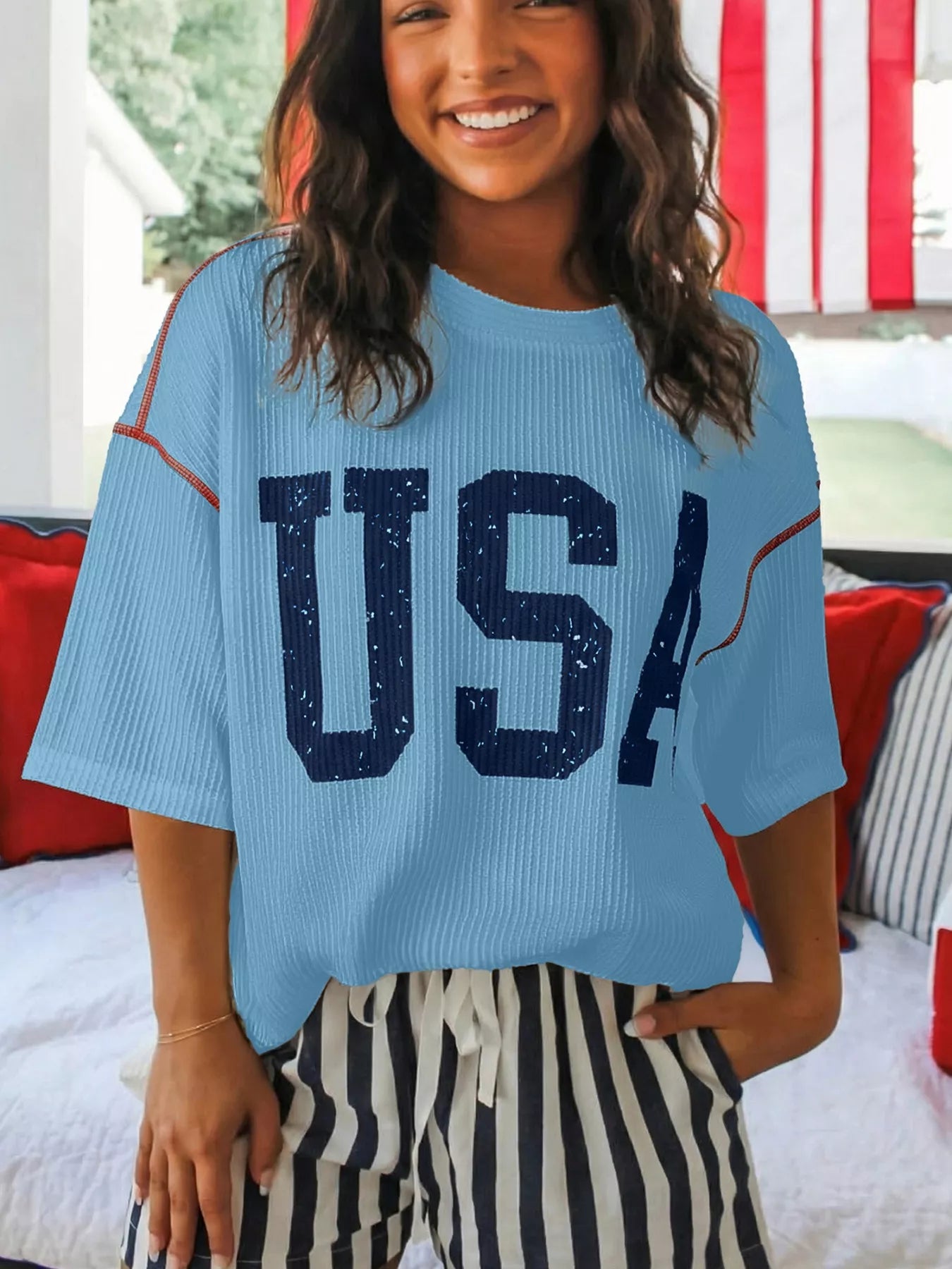 USA Graphic Ribbed Knit T-Shirt