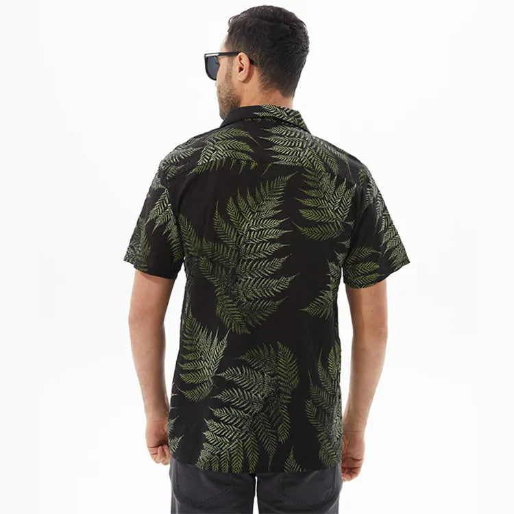 Men's Full Size Leaf Print Short Sleeve Shirt Plus Size