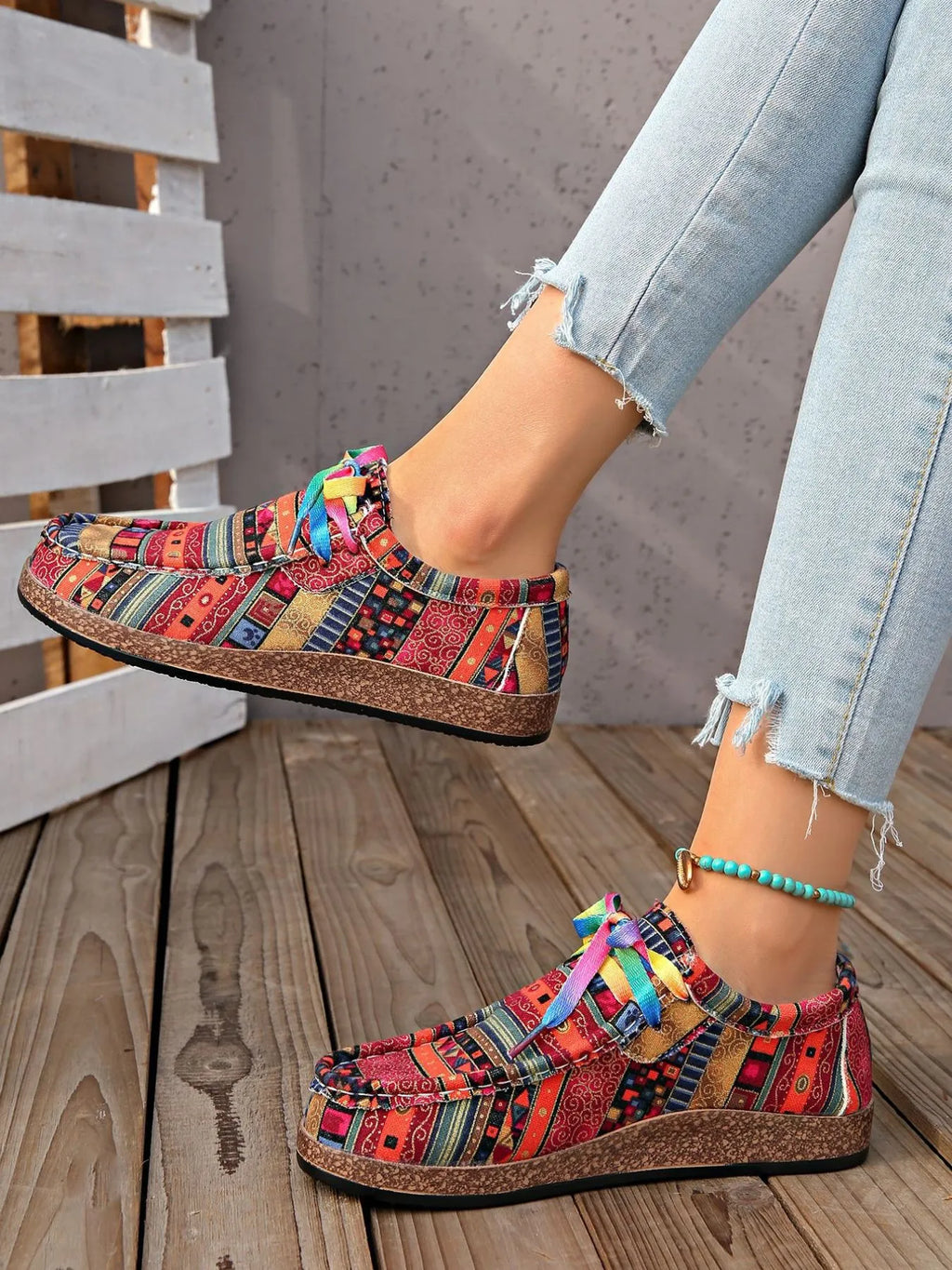 Printed Lace Up Sneakers