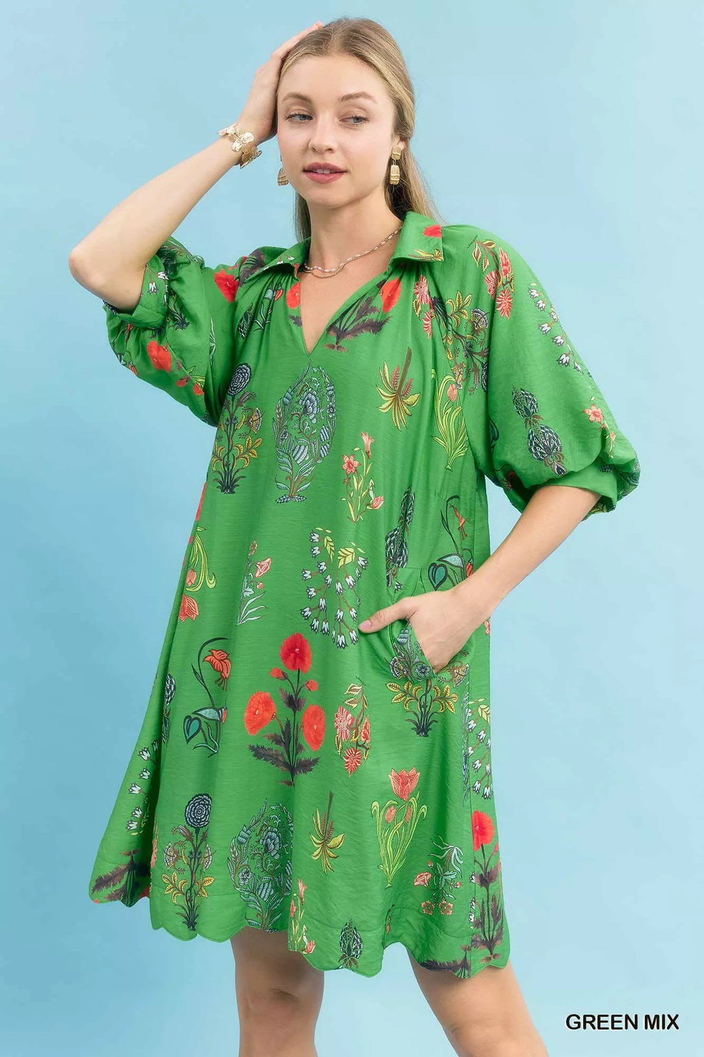 Umgee Floral Encyclopedia Print Mini Dress