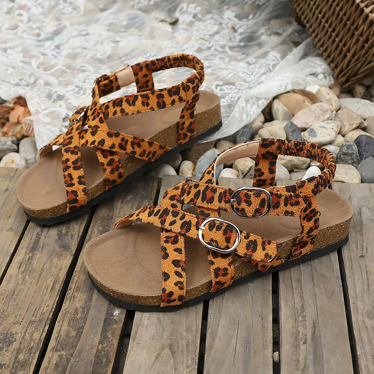 Leopard Buckle Platform Sandals