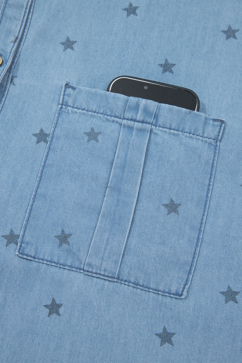 Double Chest Pocket Short Sleeve Denim Shirt