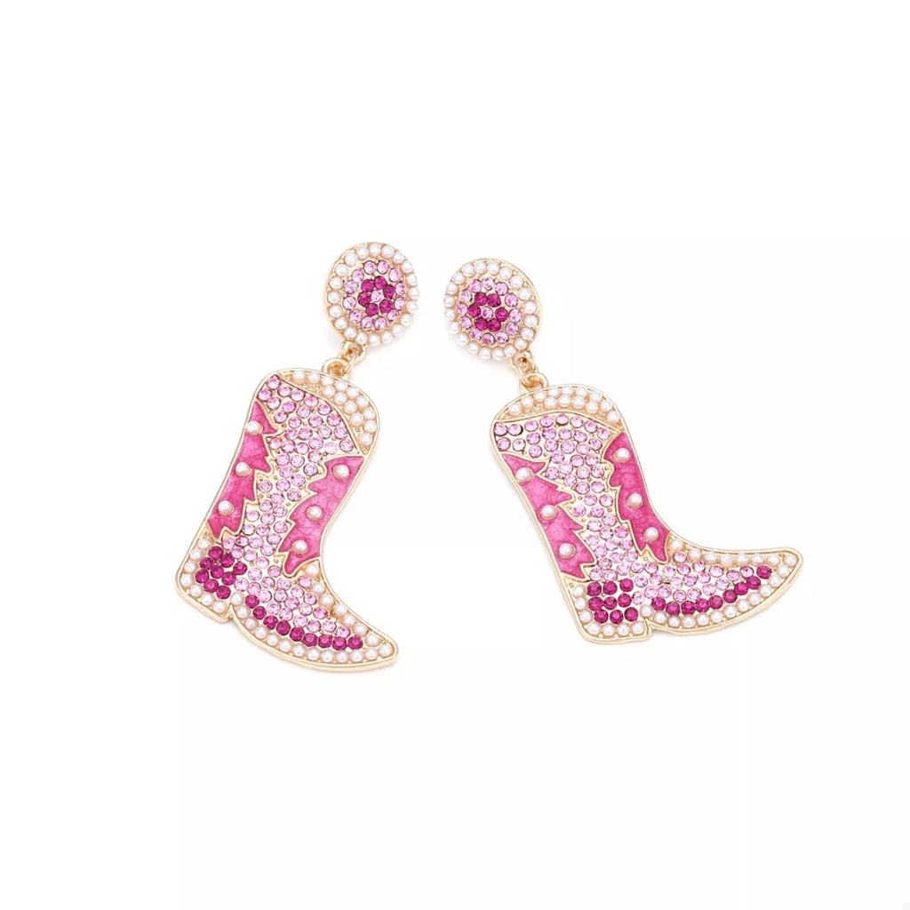 Rhinestone Cowboy Boot Dangle Earrings