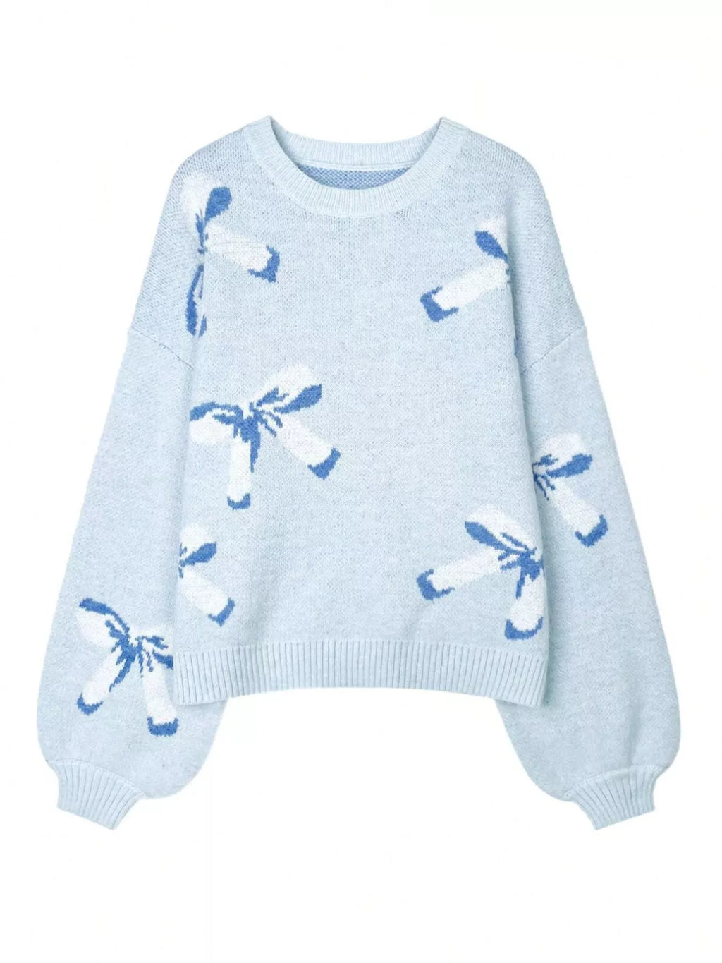 Bow Round Neck Dropped Shoulder Sweater