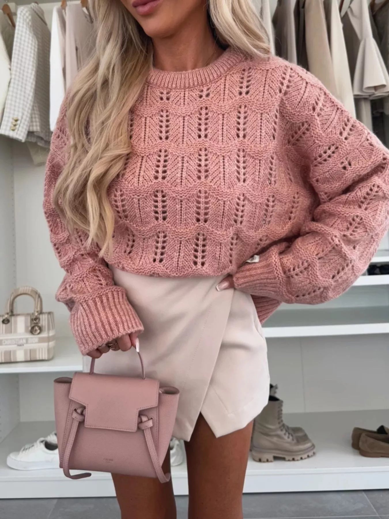 Openwork Round Neck Sweater