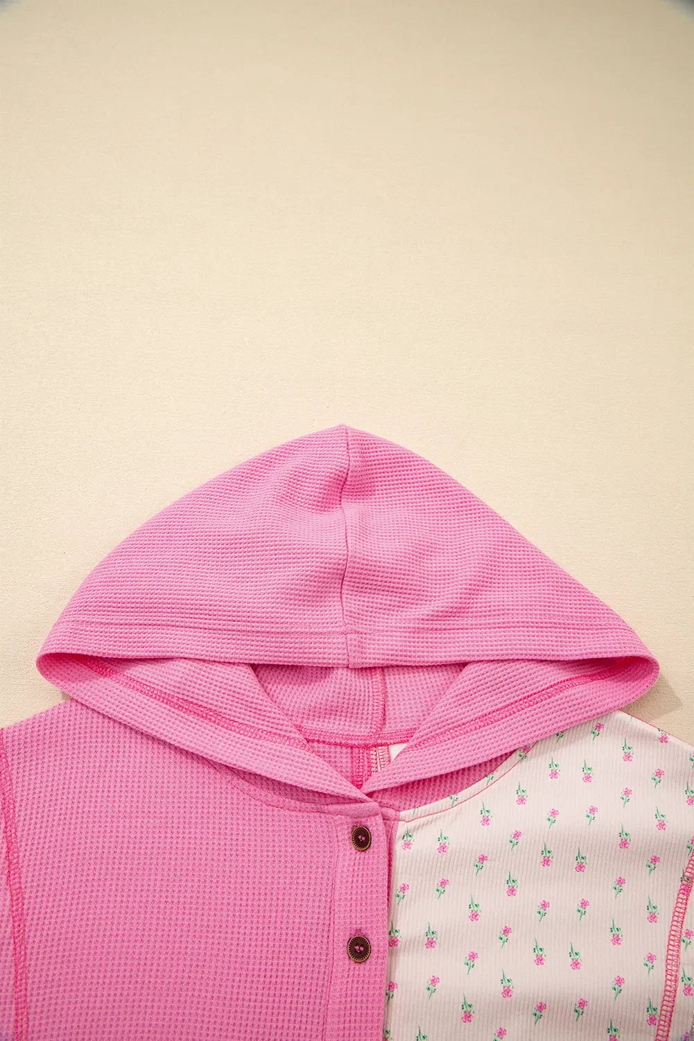 Color Block Button Detail Hoodie