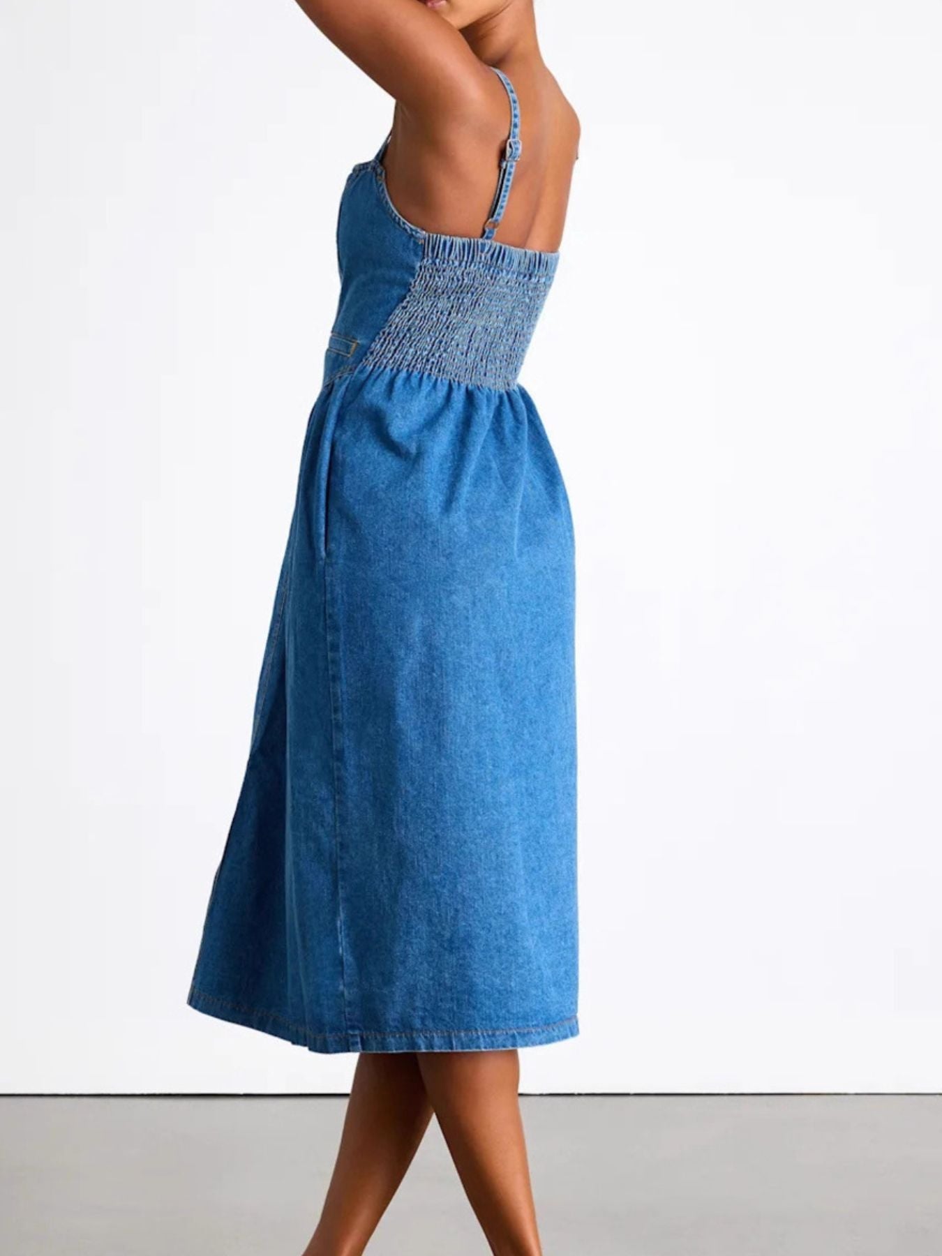 Button-Front Midi Denim Dress