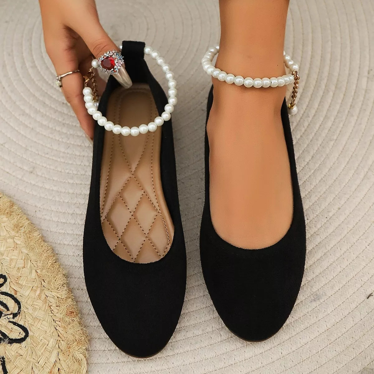Pearl Ankle Strap Slip-Ons
