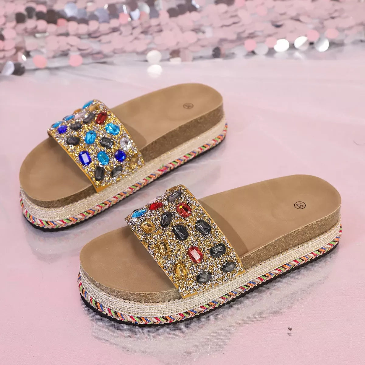 Rhinestone Open Toe Platform Sandals