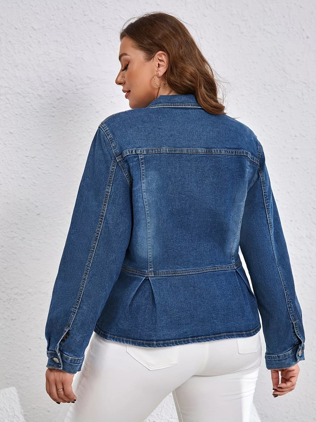 Plus Size Button-Up Peplum Denim Jacket