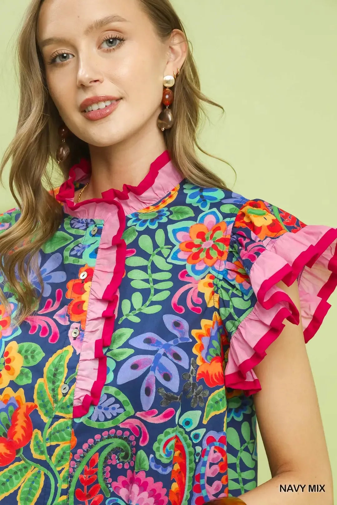 Umgee Ruffle Trim Paisley Floral Top