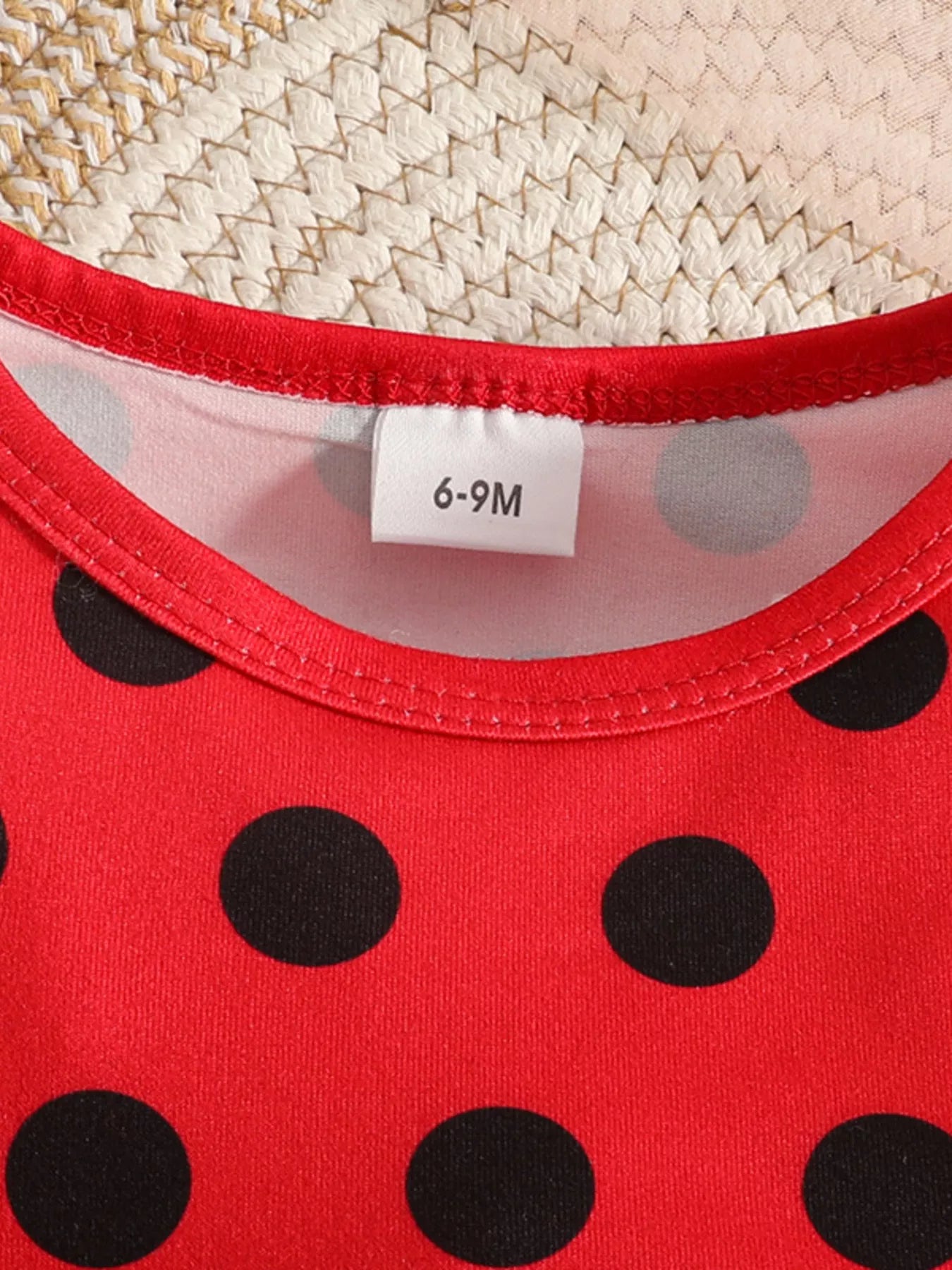 Children's Ladybug Polka Dot Ruffle Trim Top and Pants Set with Headband