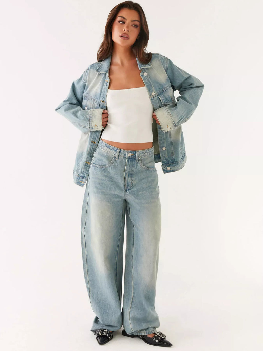 Button Up Denim Jacket and Jeans Set
