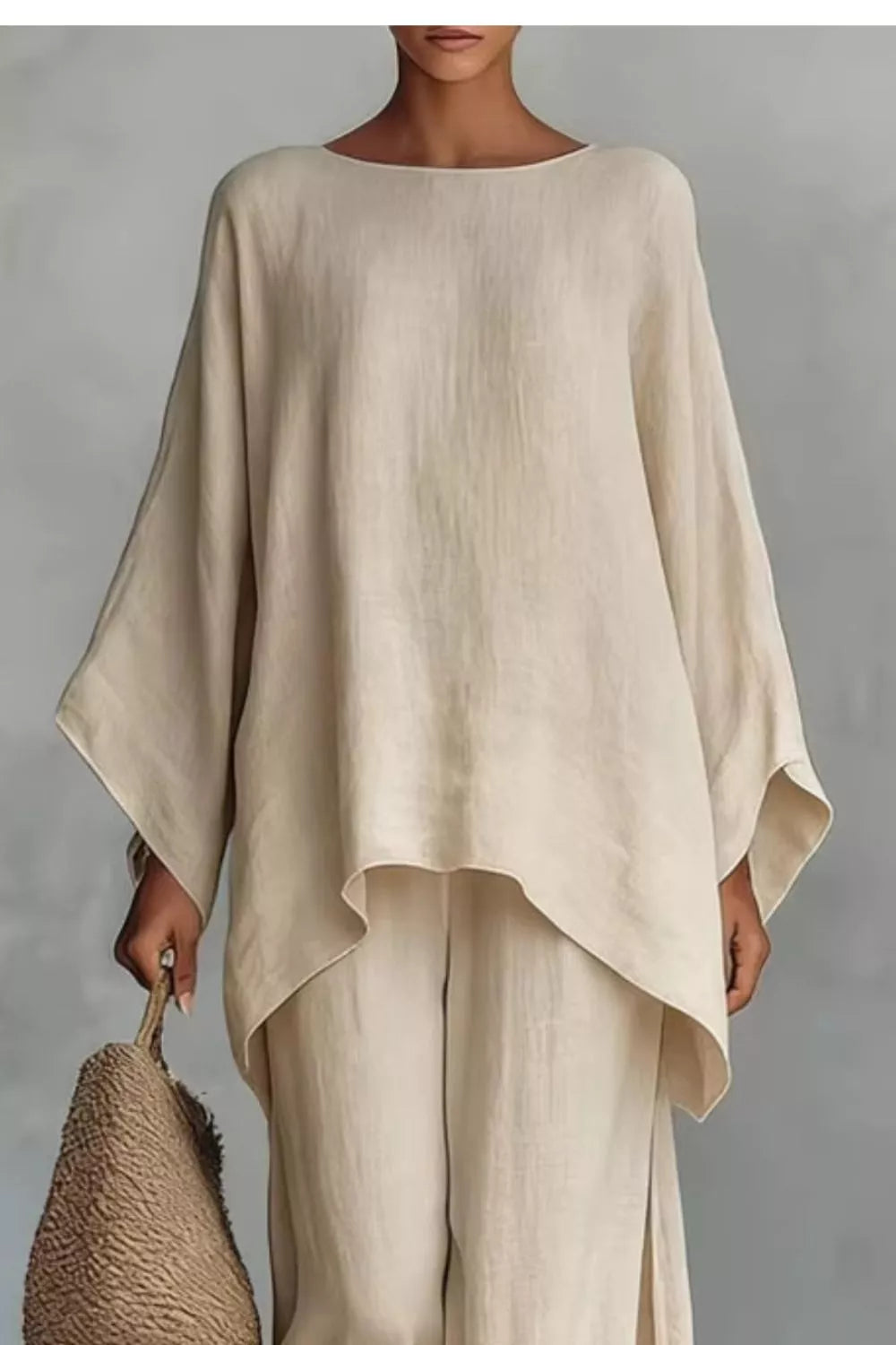 Solid Color Long Sleeve Top and Wide Leg Pants Set