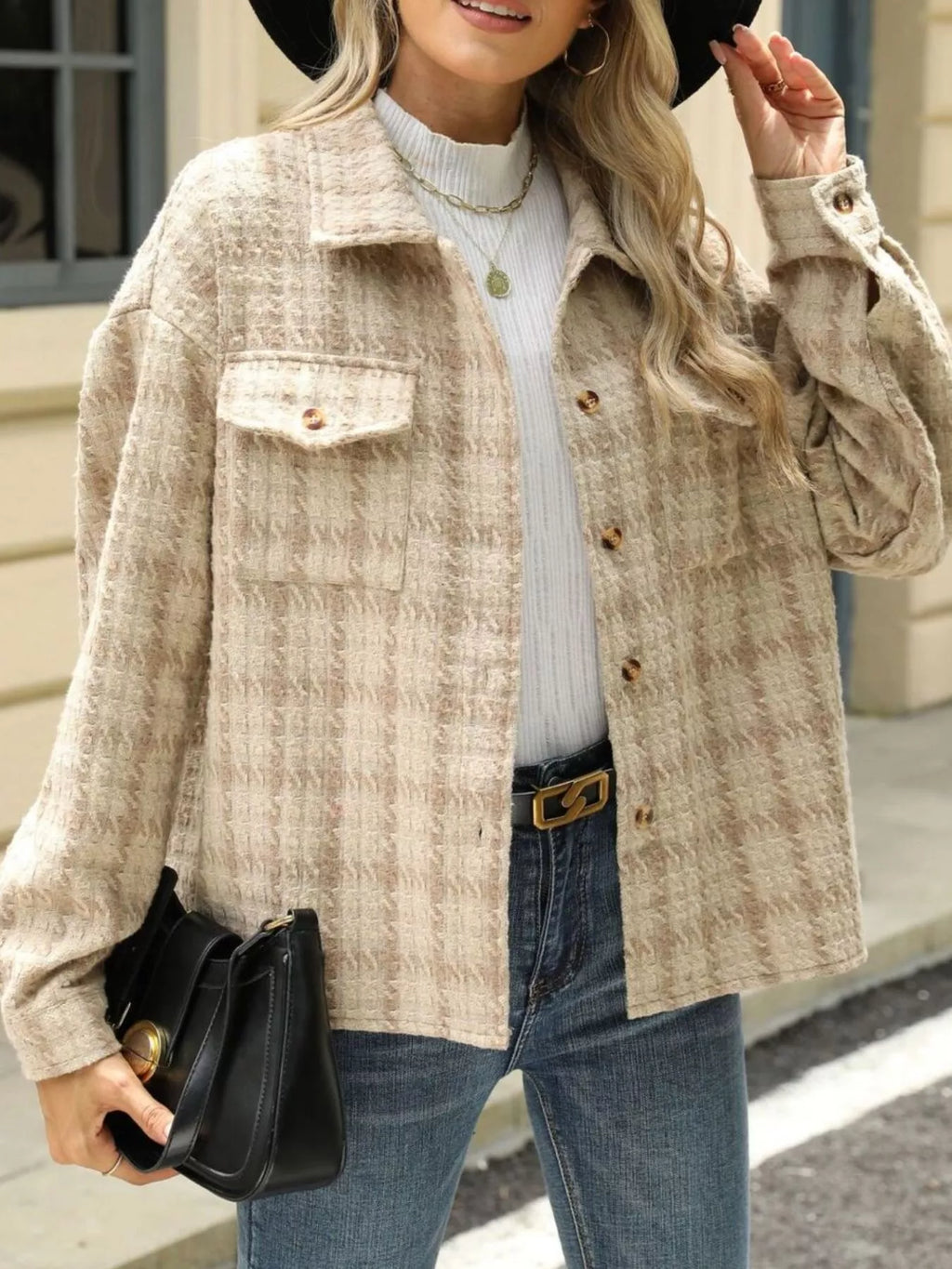 Plaid Button Up Long Sleeve Jacket