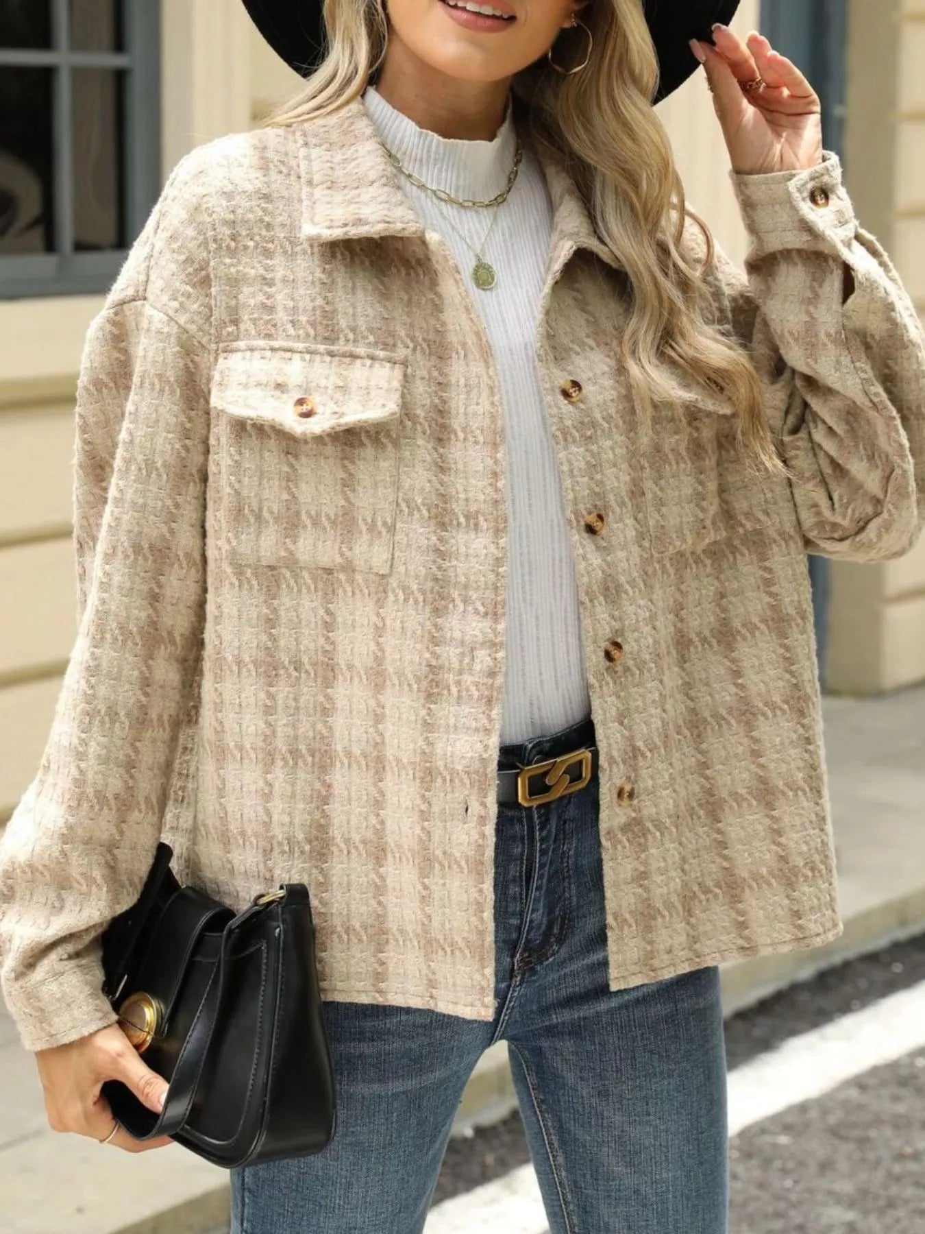 Plaid Button Up Long Sleeve Jacket