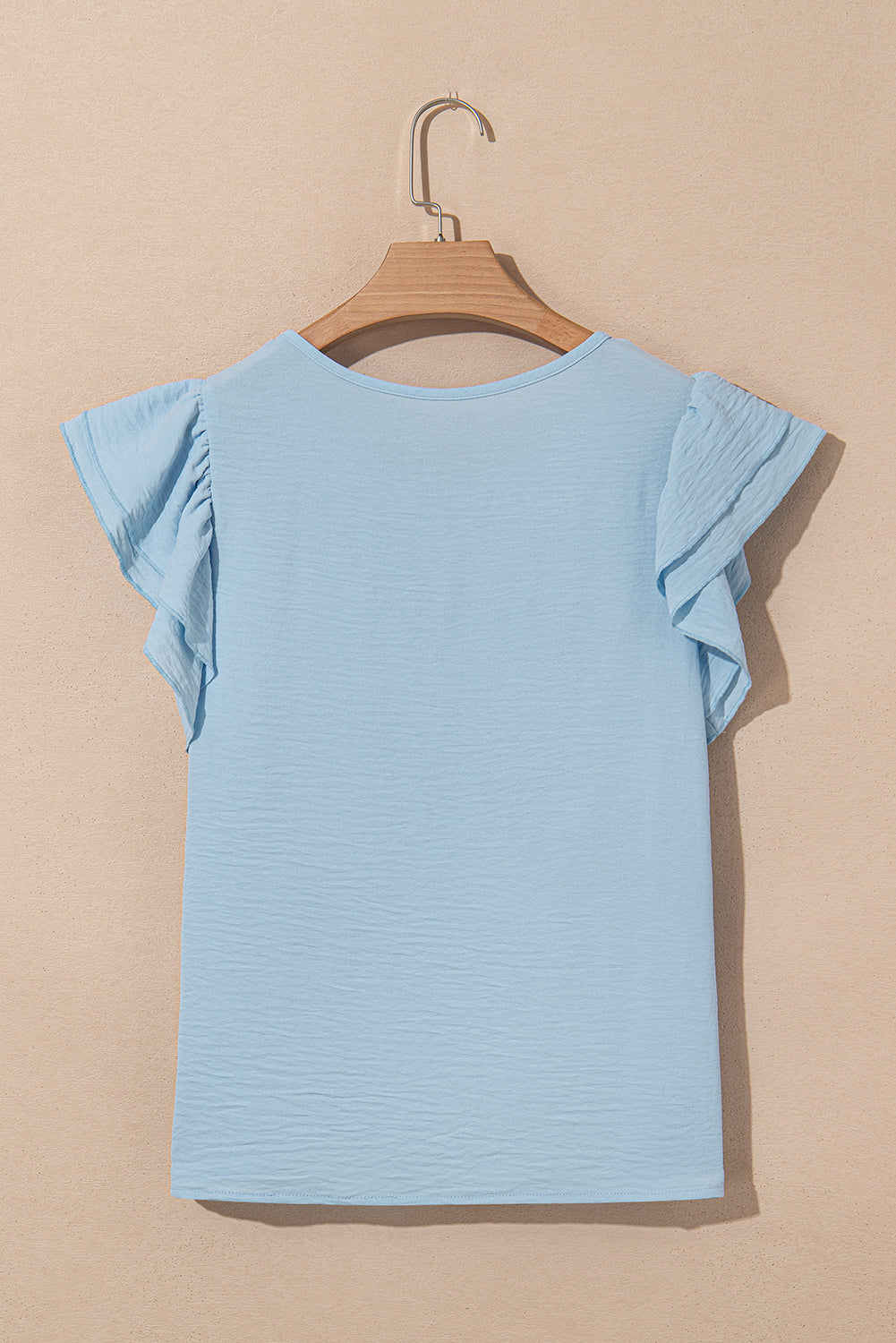 Solid Ruffle Short Sleeve Blouse