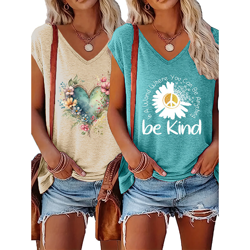2-Pack Wildflowers Graphic Print V-Neck Tee Tops