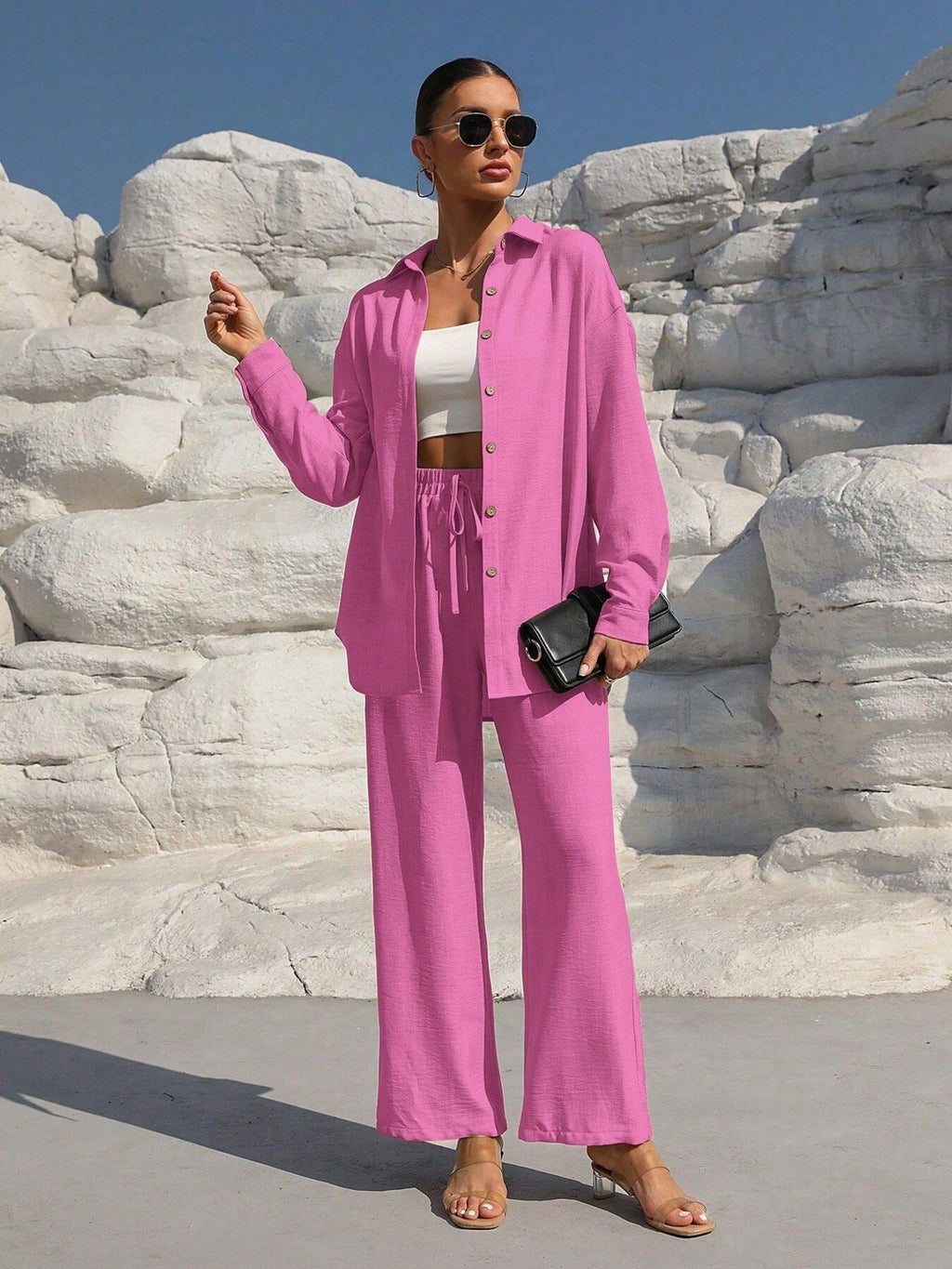 Button Up Long Sleeve Shirt and Pants Set