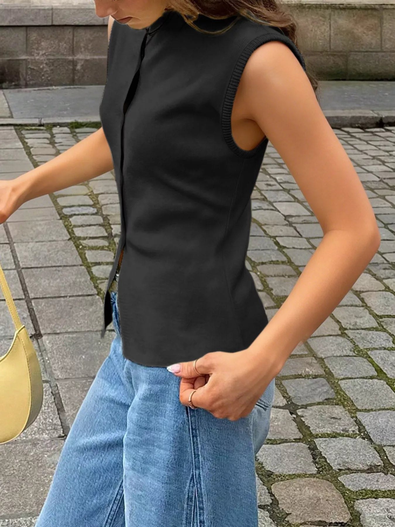 Sleeveless Button-Down Knit Vest