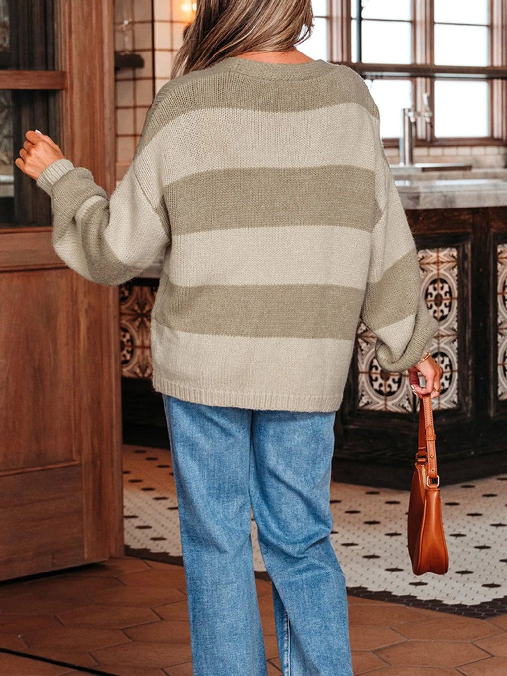 Striped Color Block Tie Front Sweater Cardigan