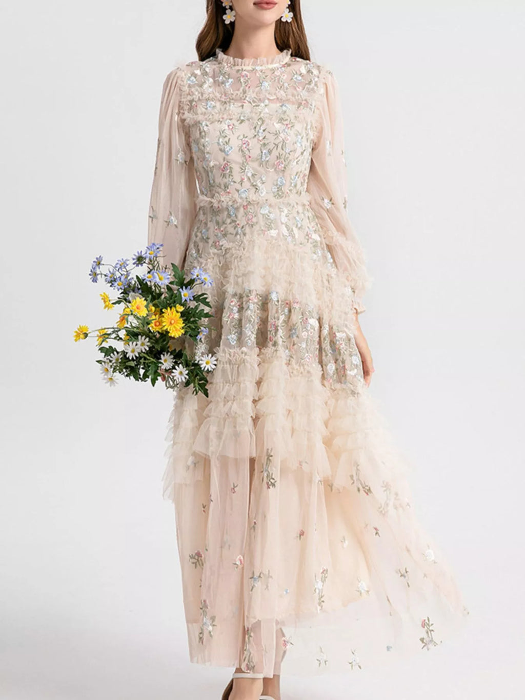Floral Tulle Layered Maxi Dress