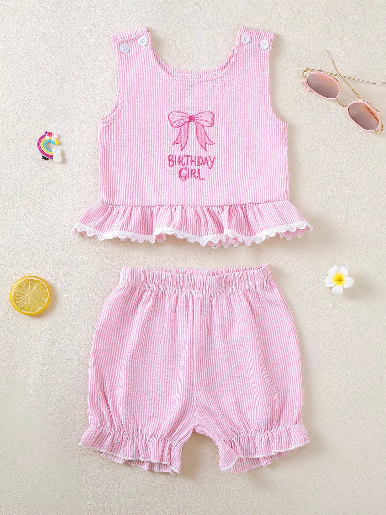 Children's Ruffled Hem Tank & Shorts Set