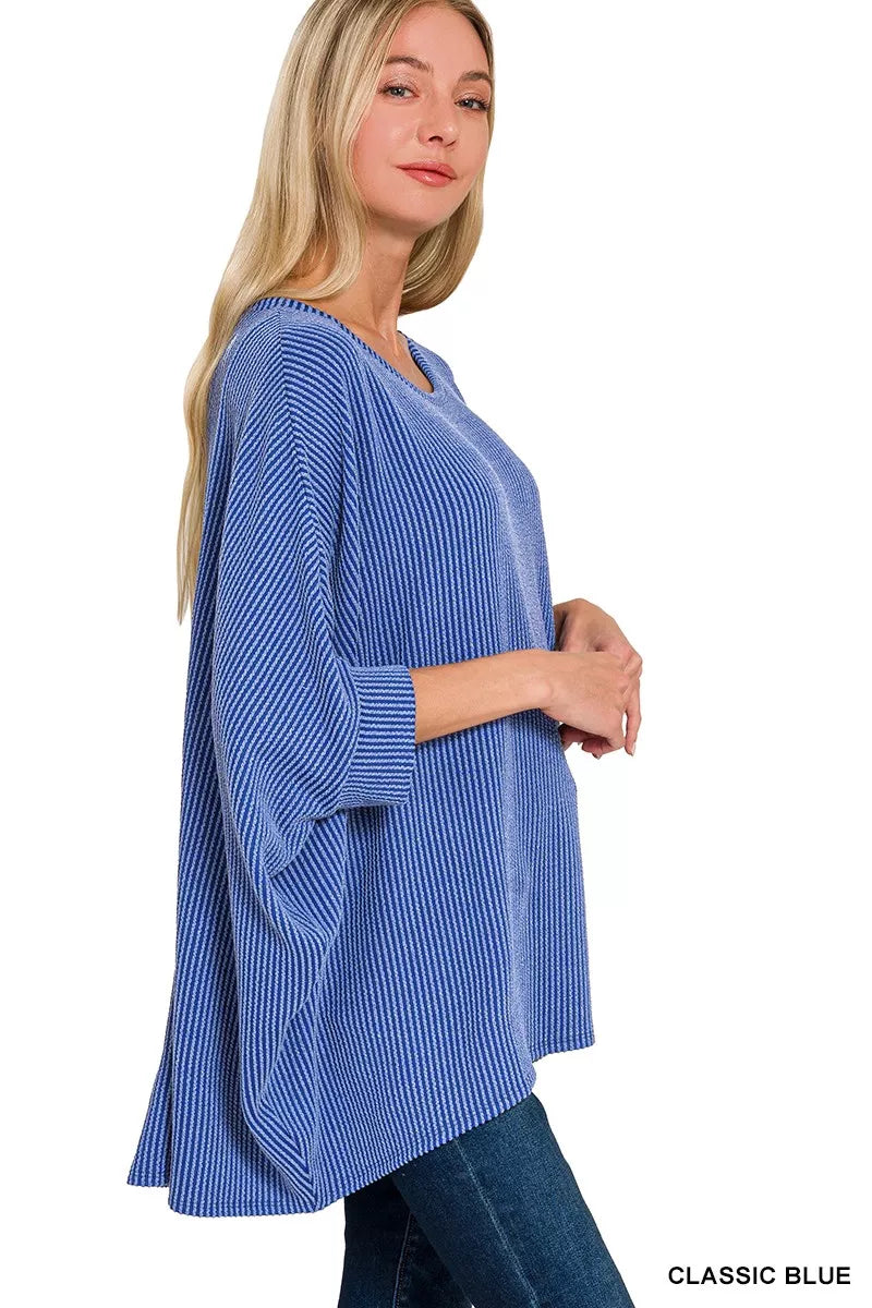 Zenana Raised Rib Bat Sleeve Top