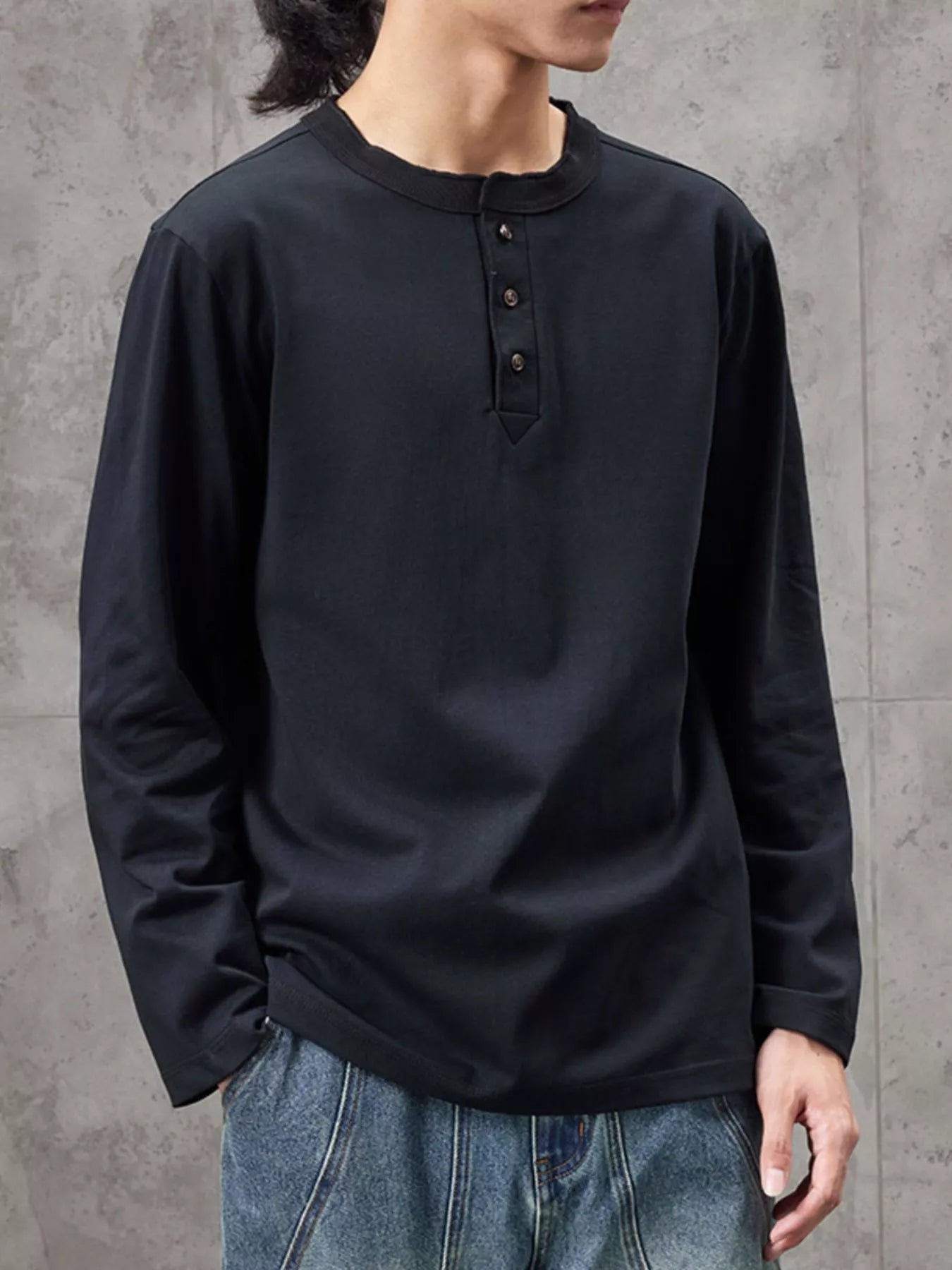 Men's Plus Size Casual Henley Long Sleeve T-Shirt