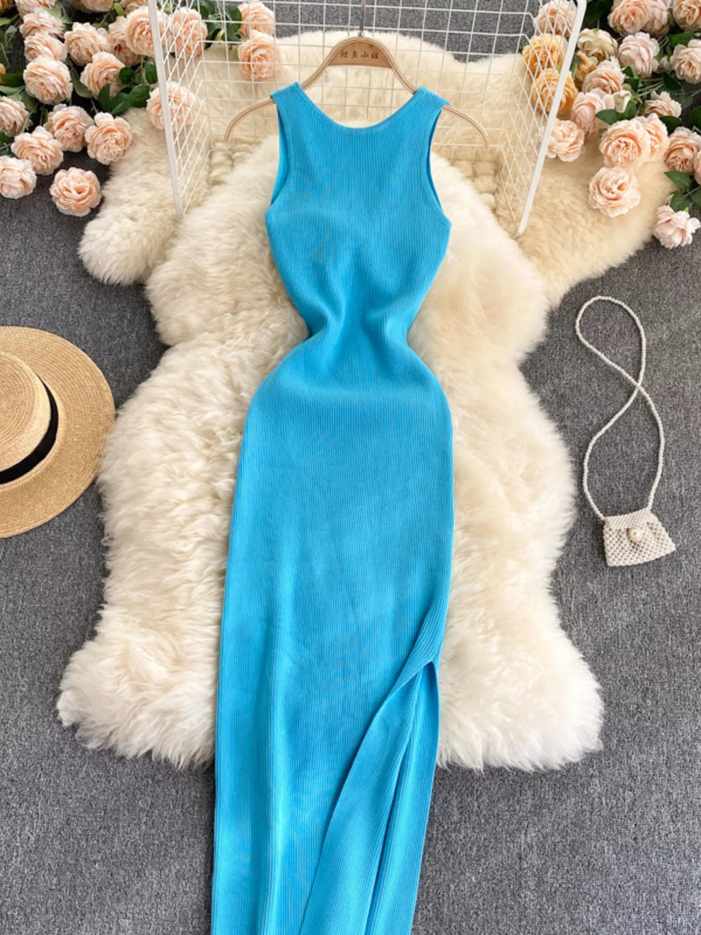 Knot Back Sleeveless Knit Bodycon Midi Dres