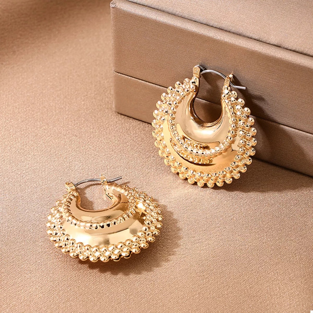 18K Gold-Plated Alloy Crescent Moon Hoop Earrings