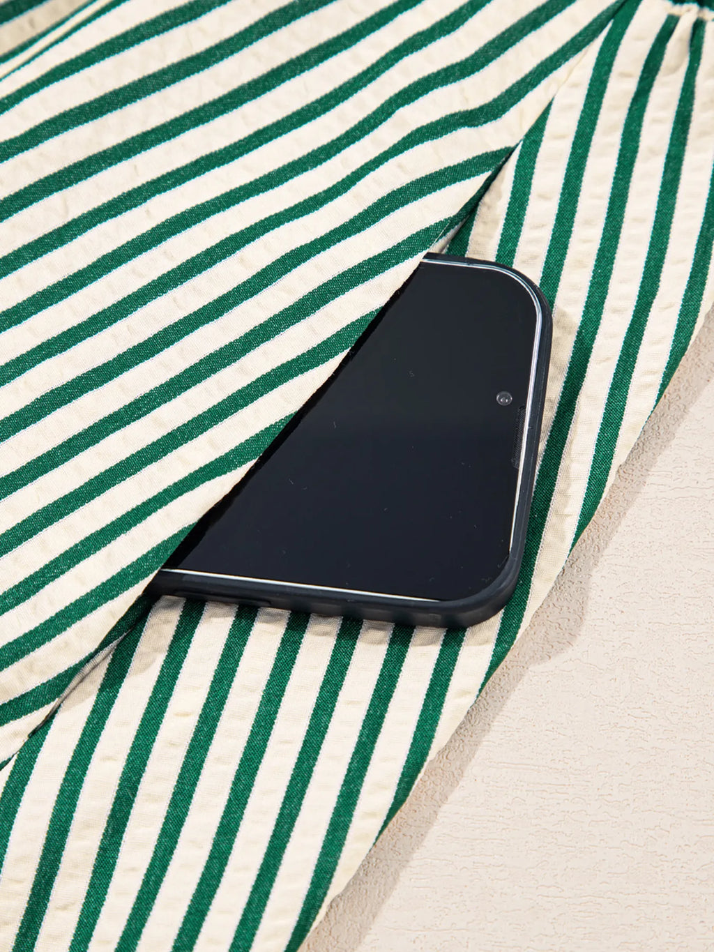 Stripe V Neck Zip Front Cinched High Waist Midi Dress