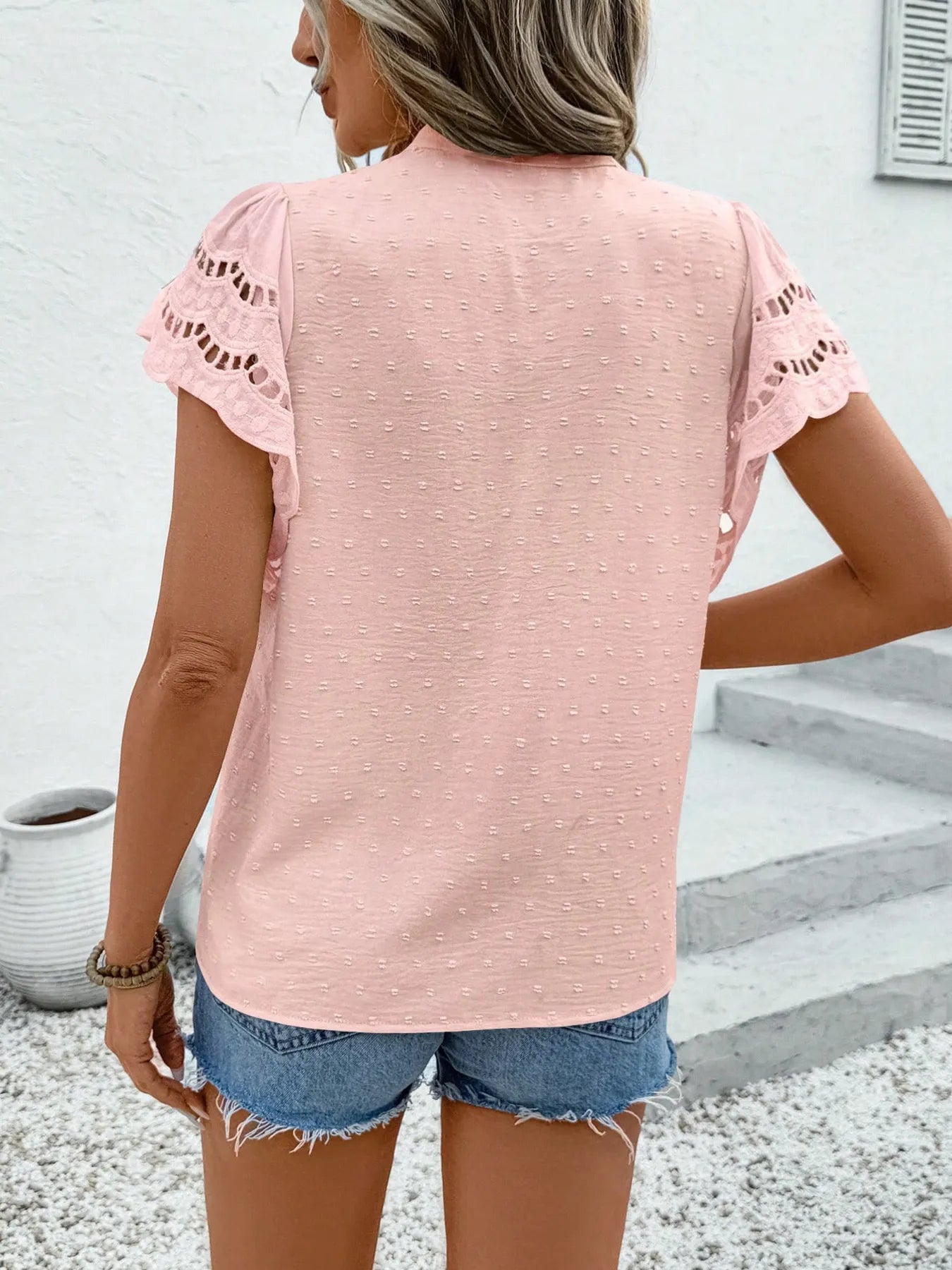 Swiss Dot Cutout Button Down Shirt