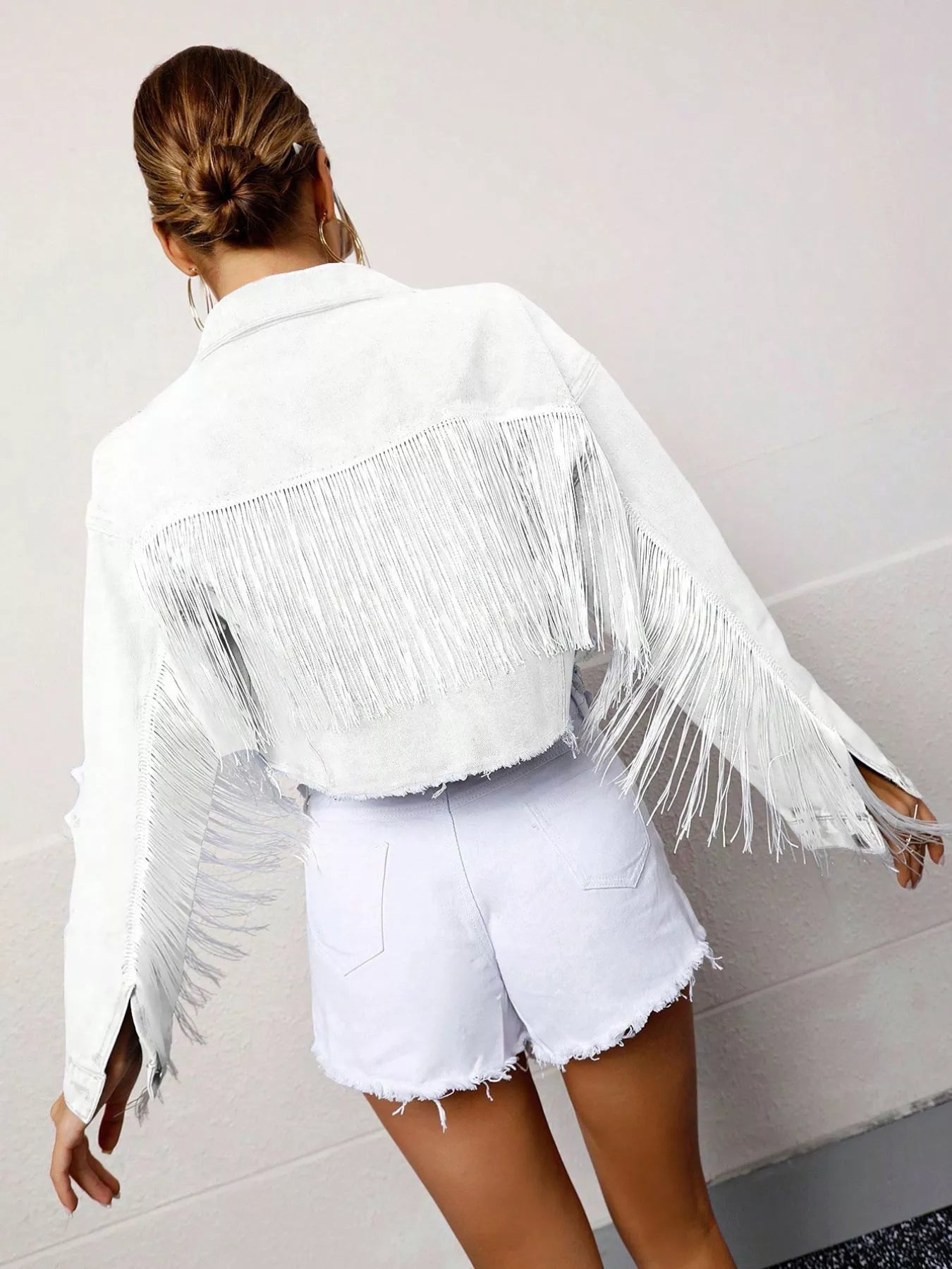 Fringed Cropped Denim Jacket