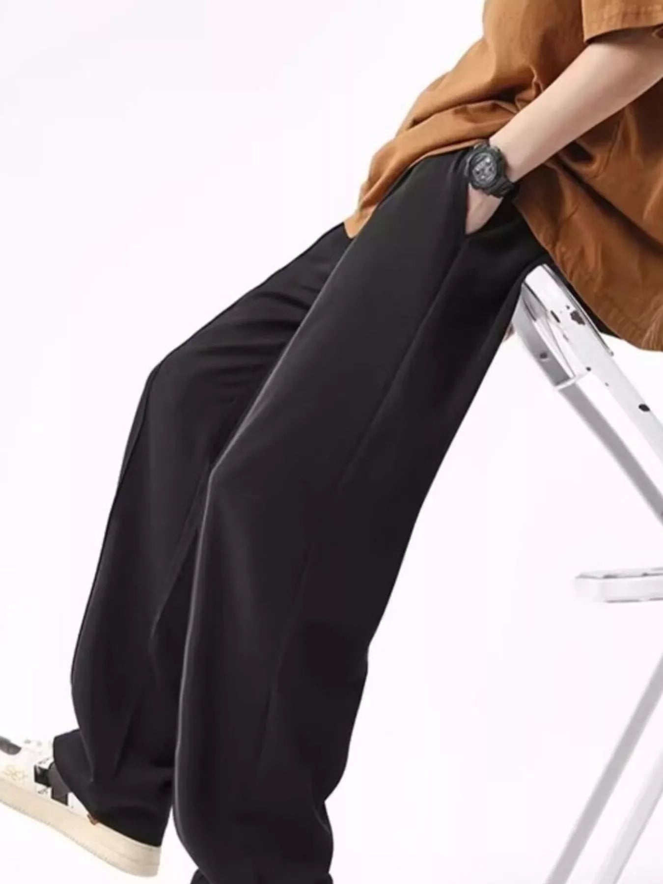 Men's Wide Leg Pants with Drawstring Waist