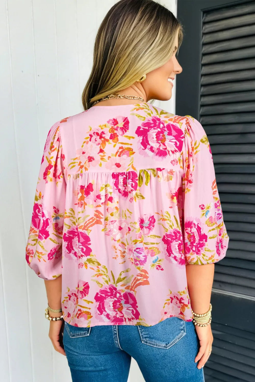Floral Tie Neck Blouse