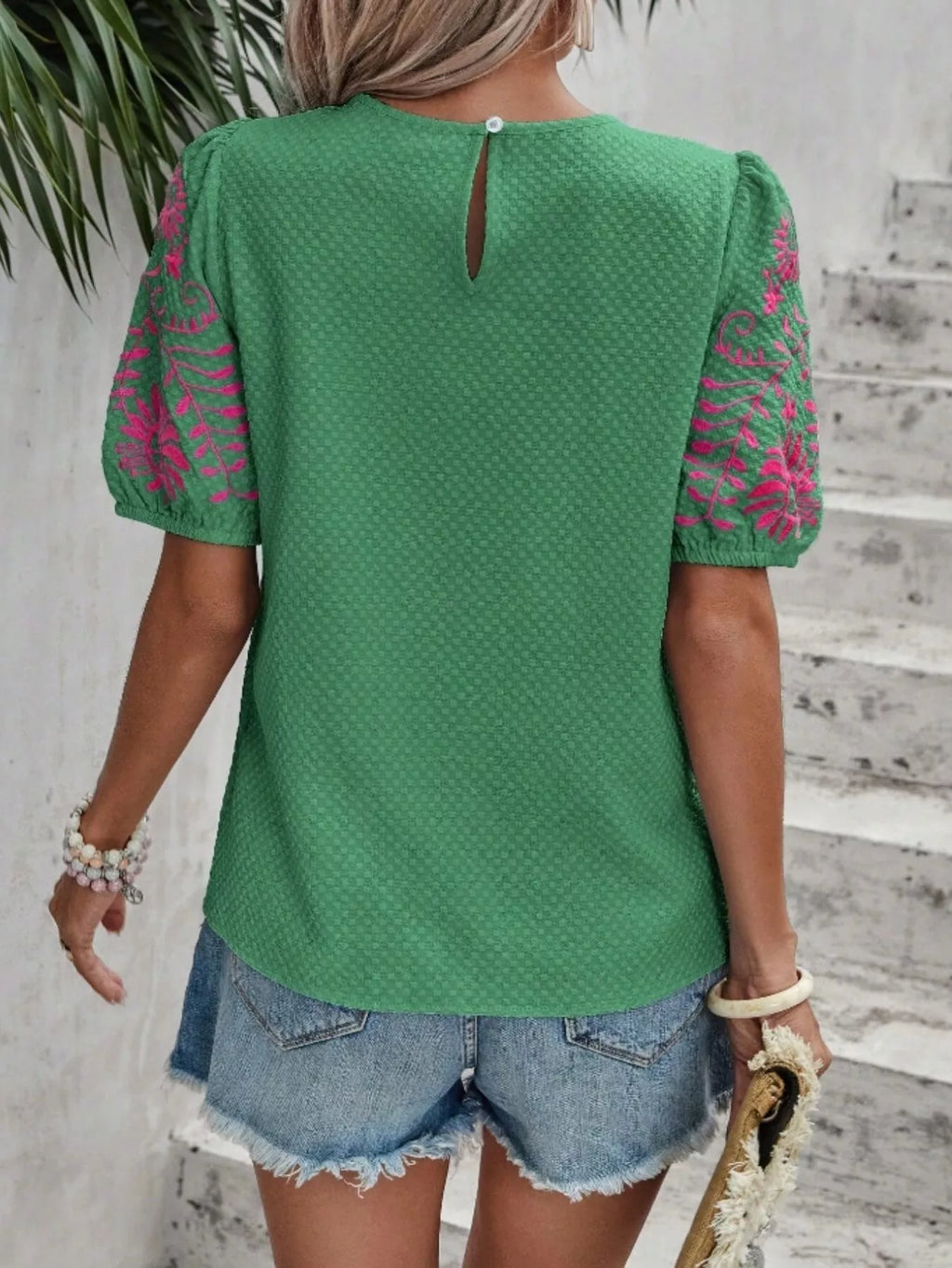 Embroidered Puff Sleeve Blouse