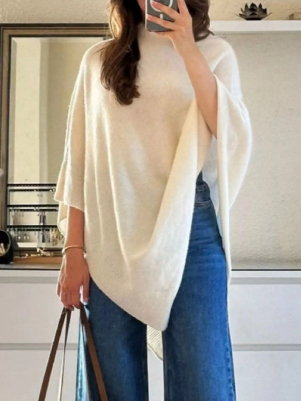 Turtleneck Loose Knit Sweater Poncho