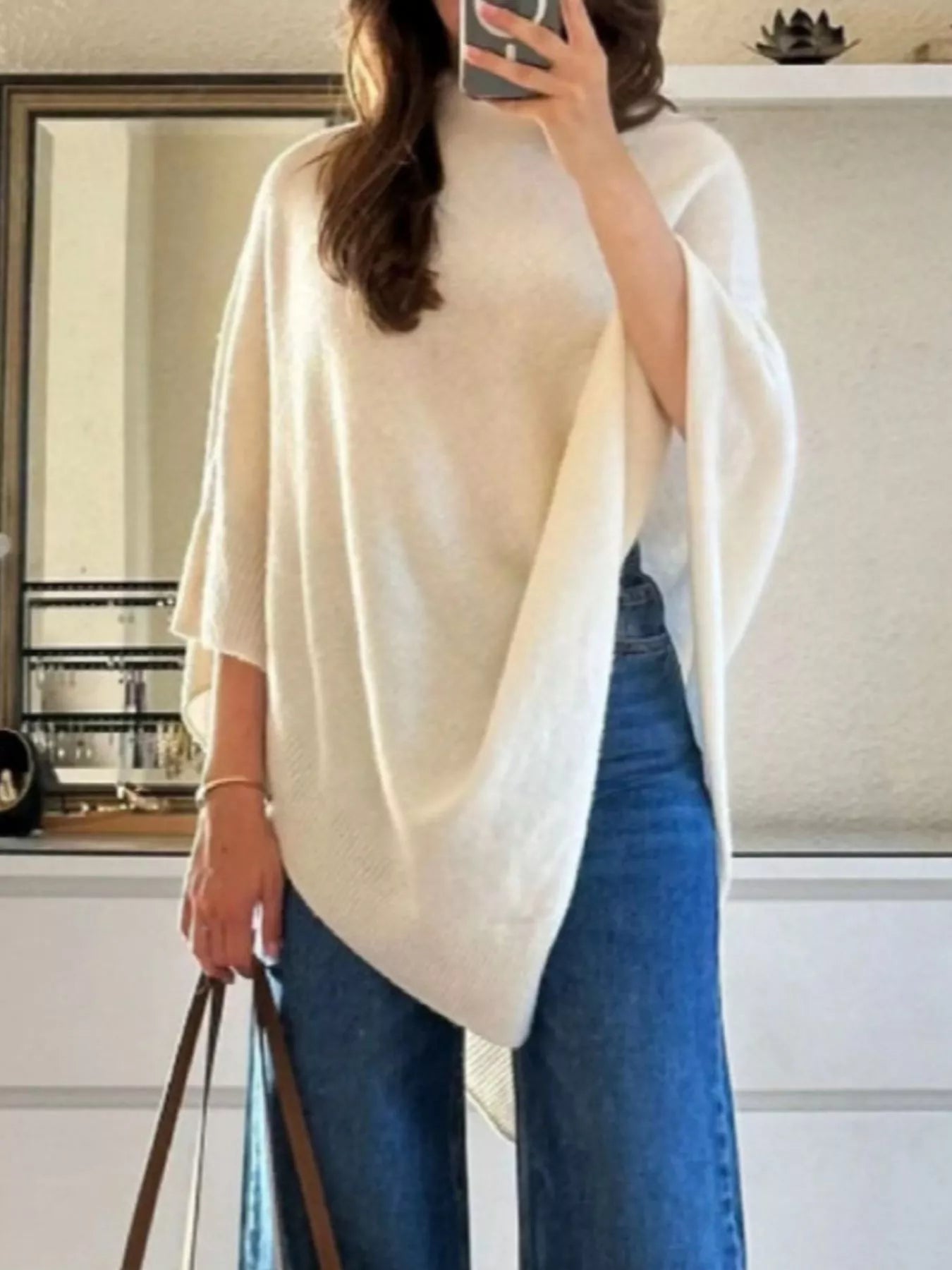 Turtleneck Loose Knit Sweater Poncho
