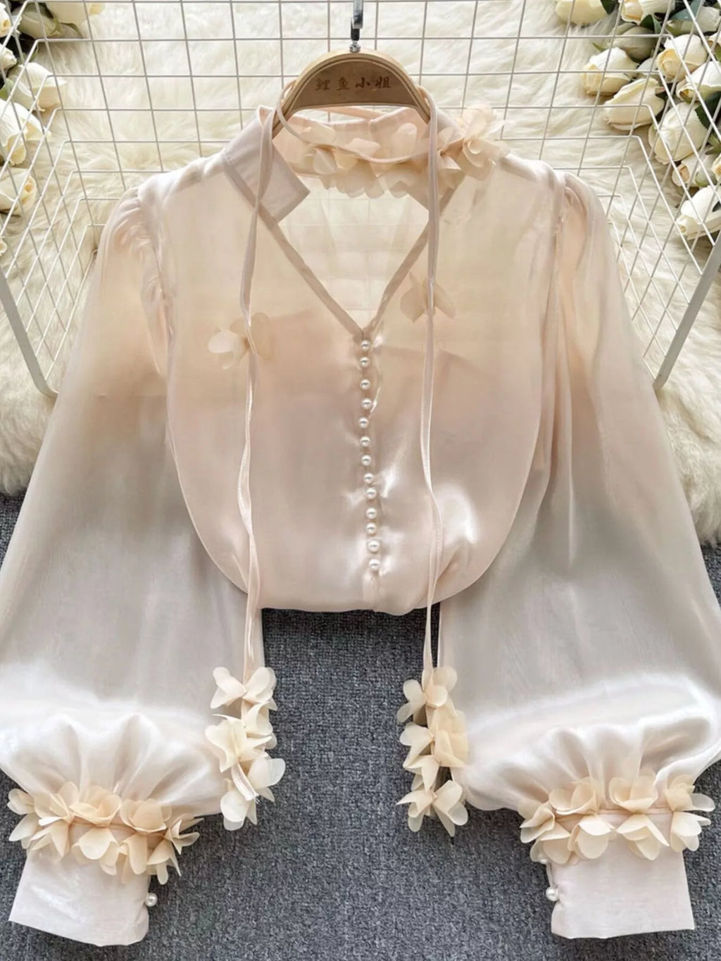 Sheer Floral Embellished Shirt